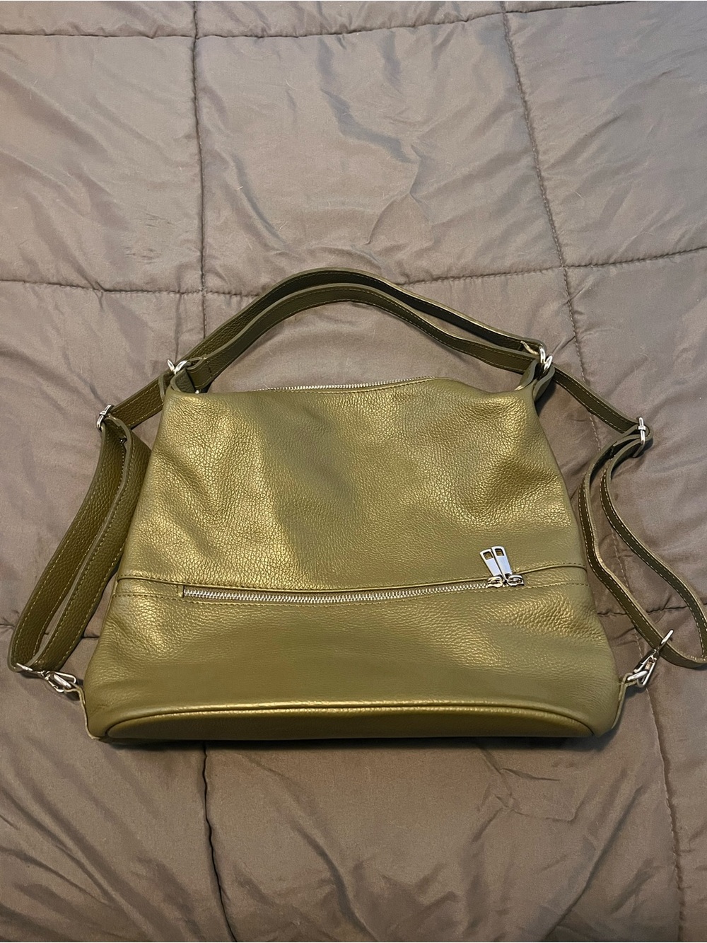 Olive Green Leather Shoulder Bag - Classic Women’s Handbag